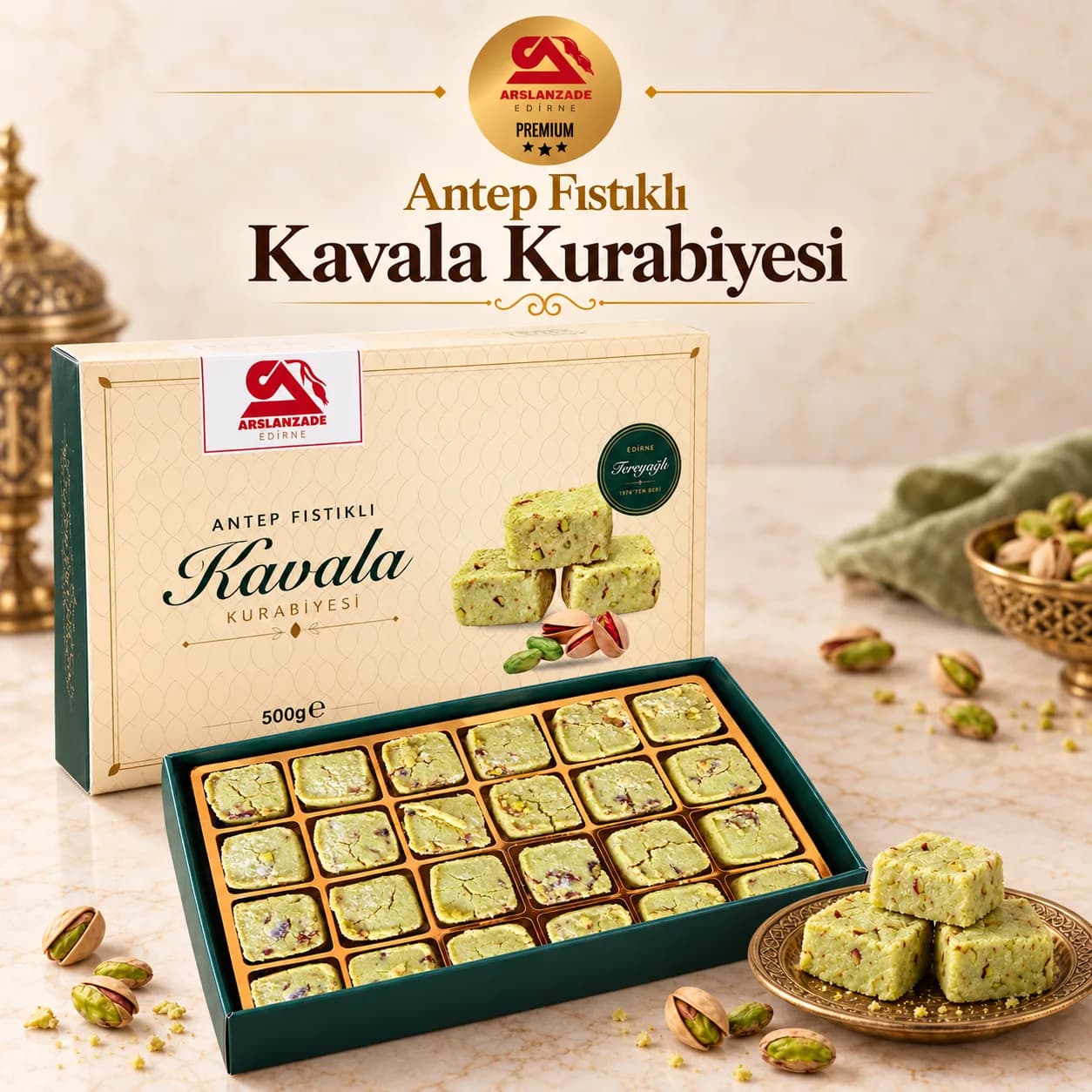 Tereyağlı Antep Fıstıklı Kavala Kurabiyesi 500g
